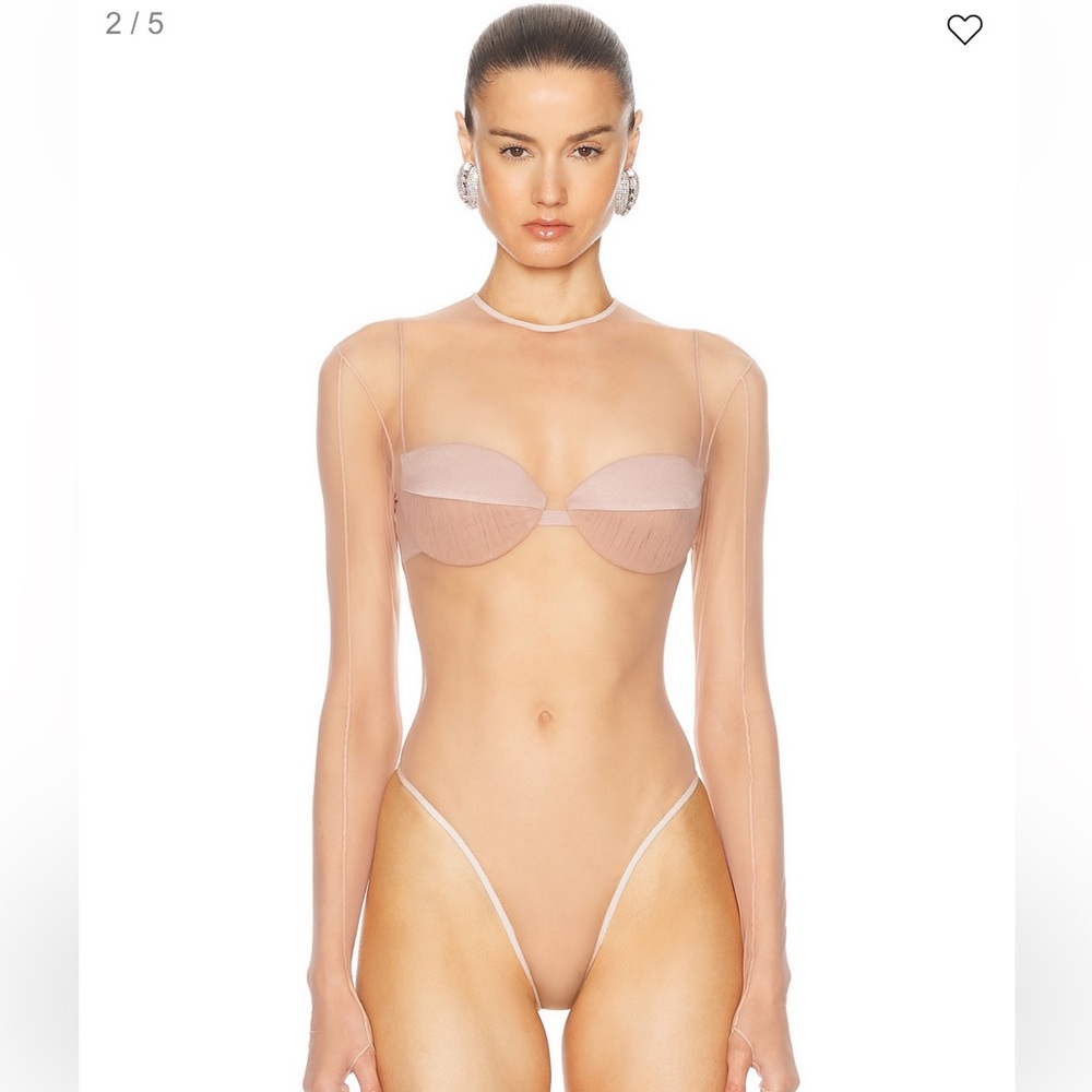 Alex Perry Sheer Mesh Bodysuit in Sepia